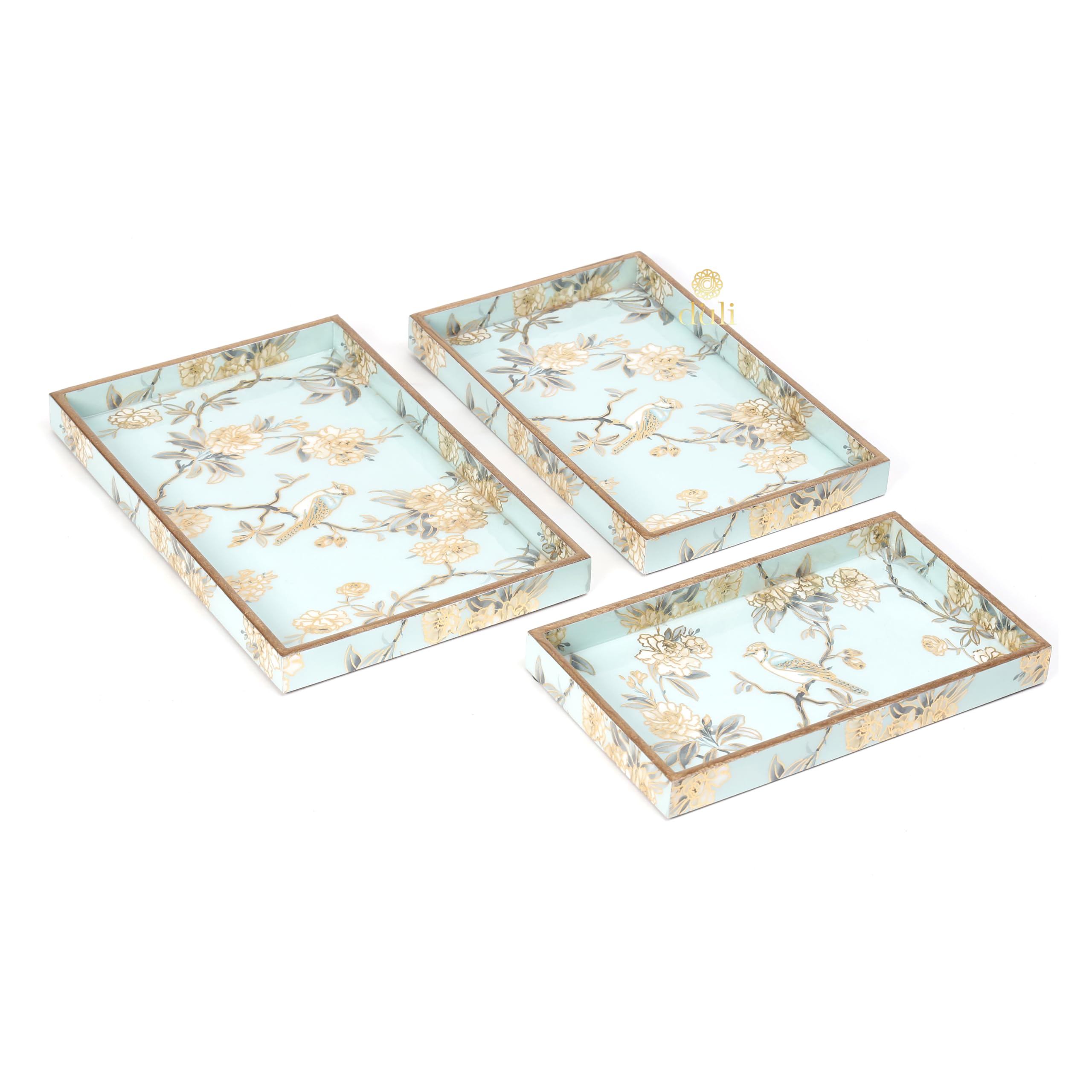 Duli Set Of 3 Mdf Wood Trays Enamel Coated| Rectangle Trays Set Of 3 | Serving Trays | Wooden Tray | Kitchen&Dining Decorative |